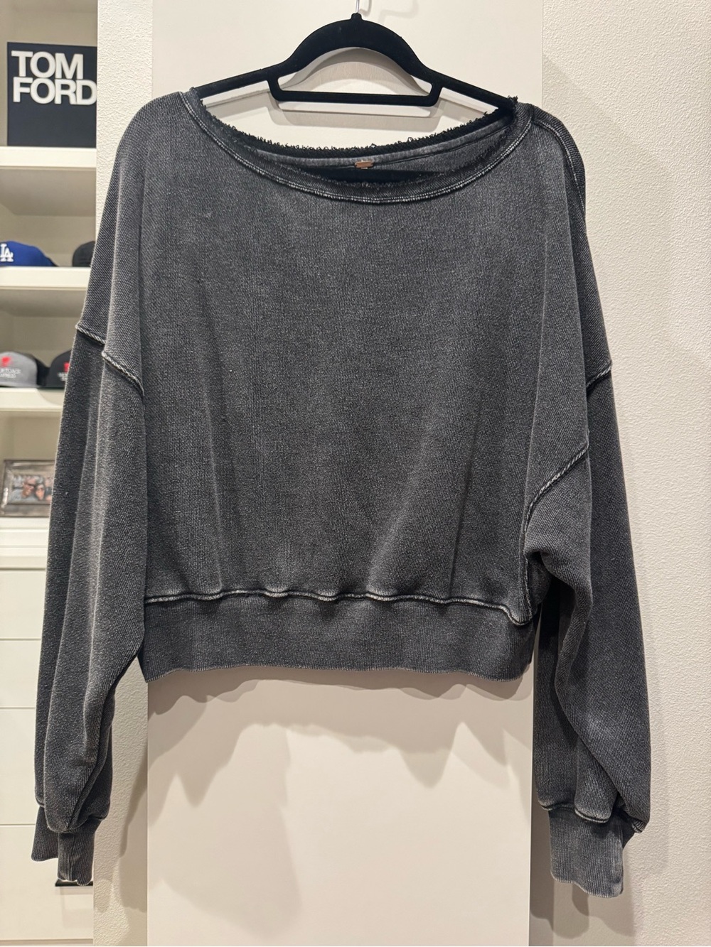 Free People Washed Charcoal Gray Intercept Cropped Pullover Sweatshirt